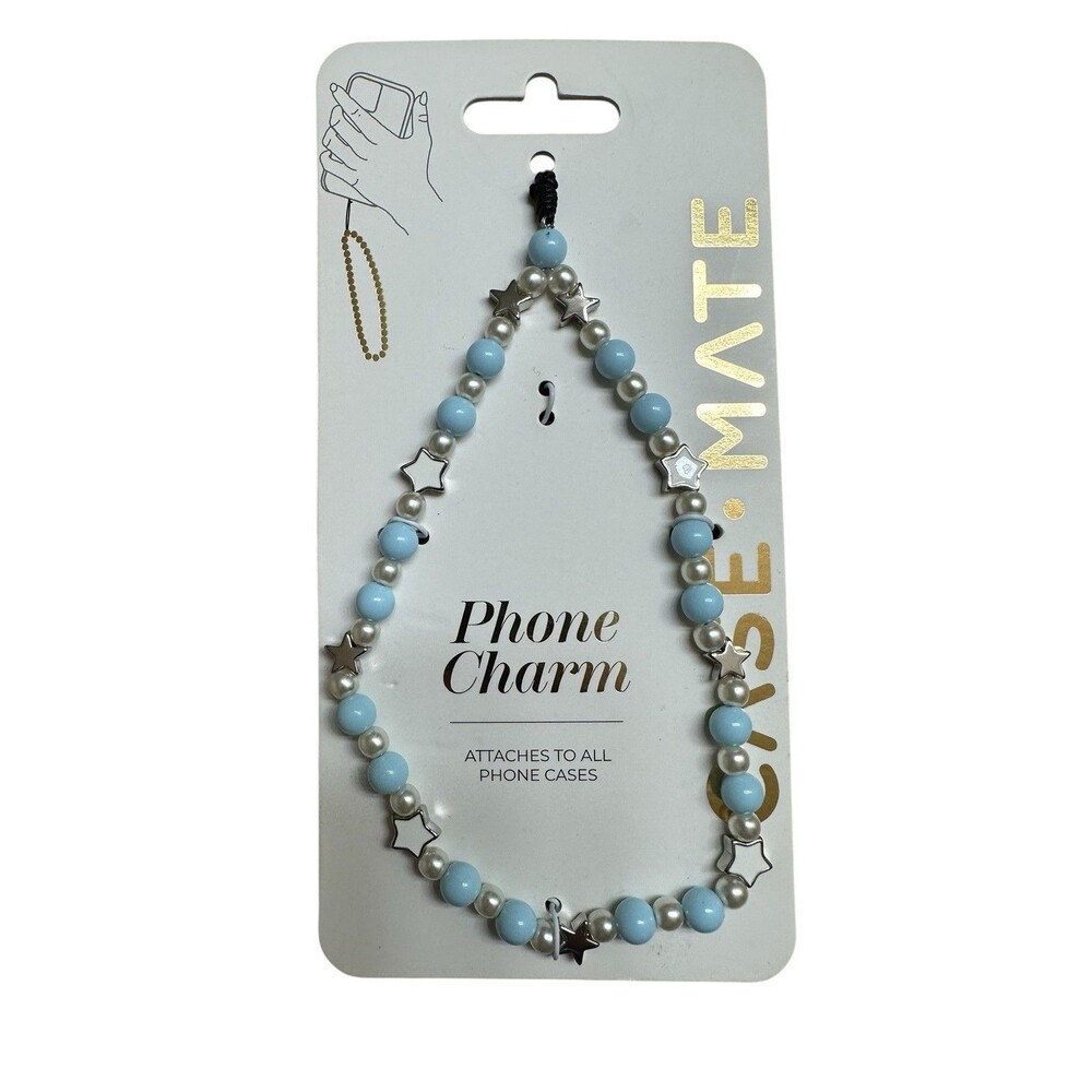 Case-Mate Phone Charm Beaded Strap Wristlet Lanyard Blue Beads Pearls & Stars